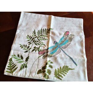 Dragonfly Decorative Pillow Cover Embroidered Throw Case Farmhouse Cottage Decor